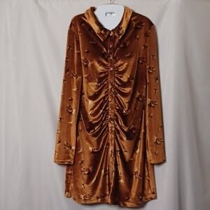 House of Harlow 1960 Women's Brown Velvet Button Down Rushed Mini Dress.L